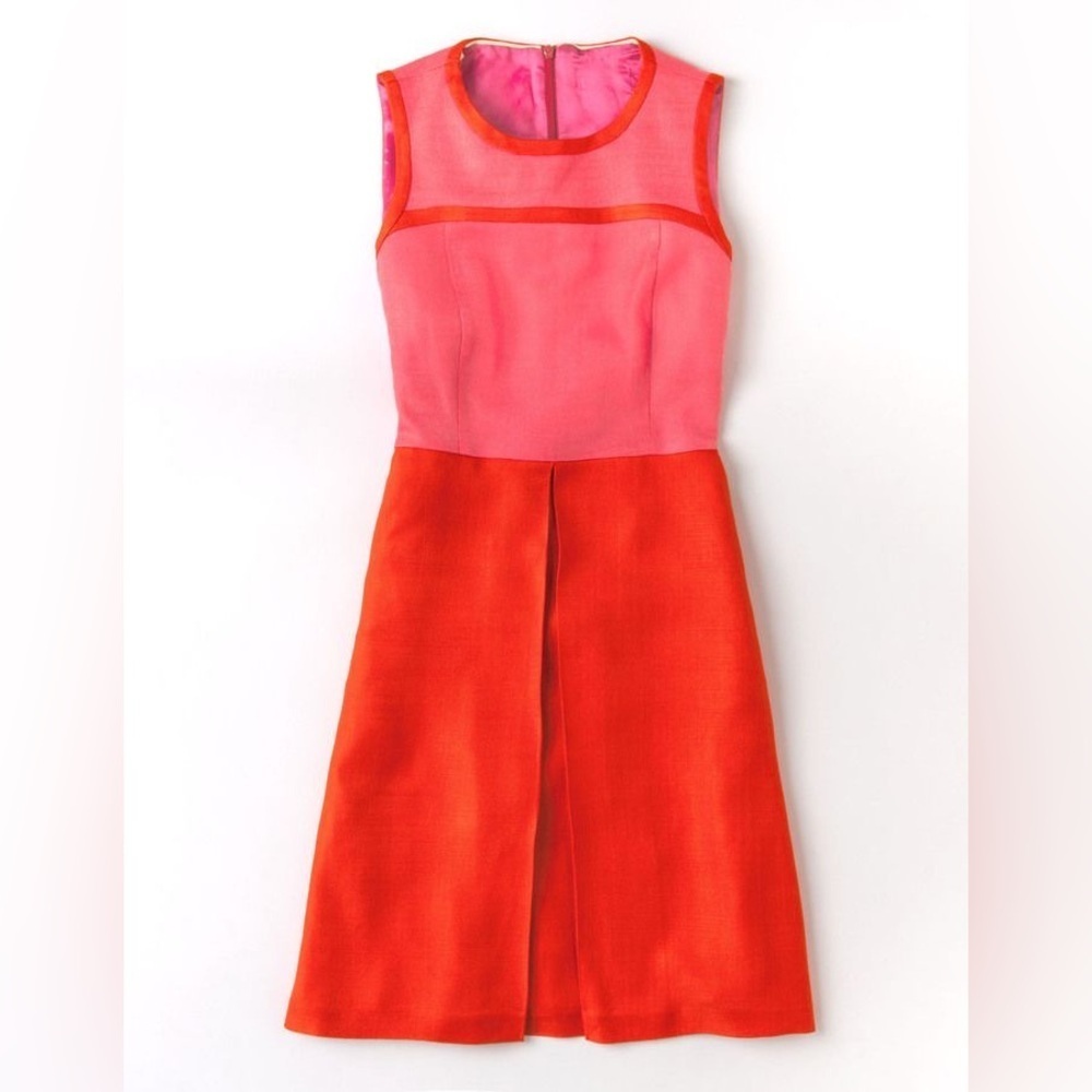 NWOT Boden 14L Front Pleat Back Zip Sheath Haymarket Dress Effortless Flowy Easy